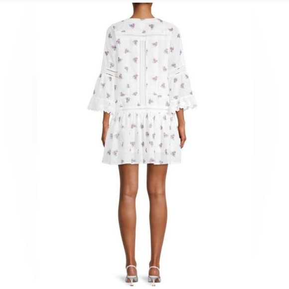 Allison New York White&Purple Embroidered Drop-Waist Mini Dress Size M Feminine - Picture 3 of 16